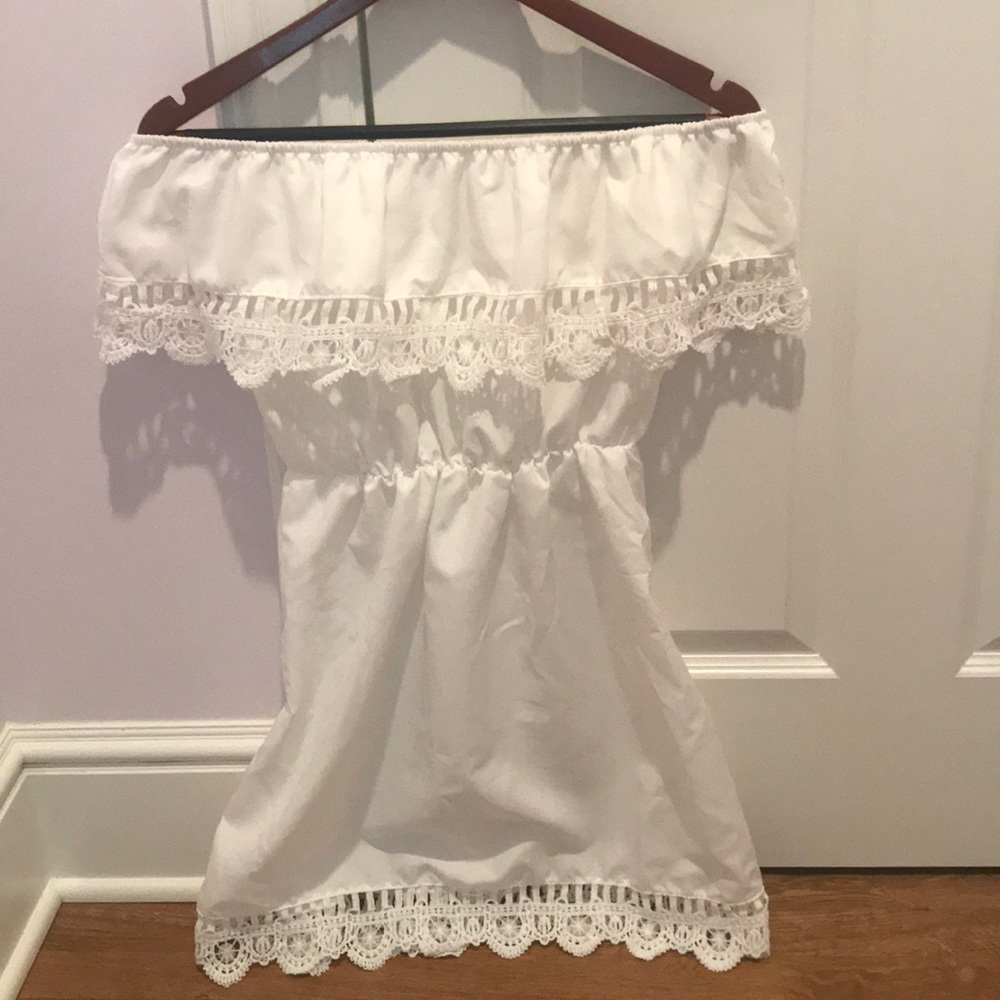 Off-Shoulder White Dress with lace detailing